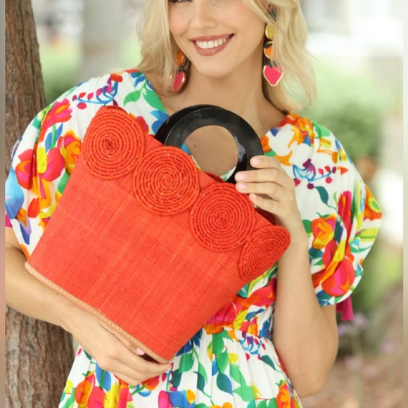 Shebobo Handbags - Shebobo Coral Tote 100% Rafia with Horn Handles and Drawstring Closure inside